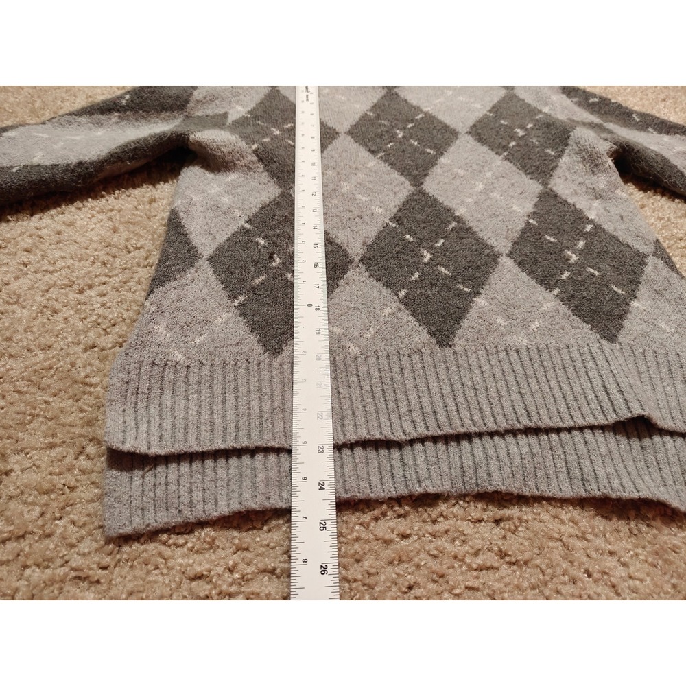 Pink Rose Grey Argyle Crew Neck Pullover Sweater Womens XS Soft Knit 5S28361 - Picture 7 of 8